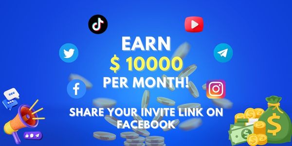 Blue invite-link promotion advertising monthly earnings through social sharing